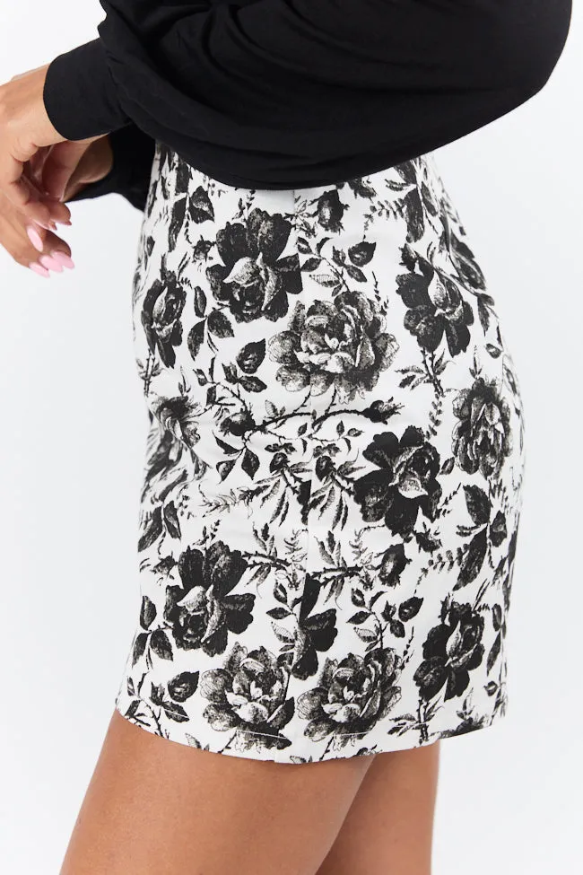 Uncharted Territory Ivory and Black A-Line Floral Mini Skort sold by Pink Lily product image thumbnail 3