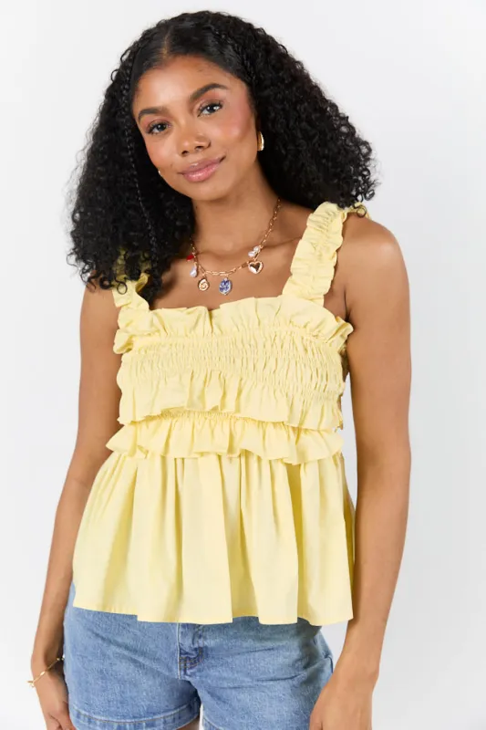 Having The Time Of My Life Yellow Smocked Bust Ruffle Detail Tank FINAL SALE sold by Pink Lily