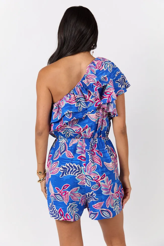 Radiating Beauty Blue Multi One Shoulder Ruffle Romper FINAL SALE sold by Pink Lily product image thumbnail 5