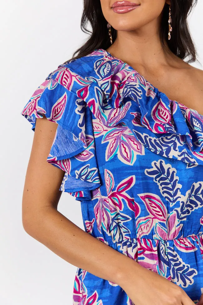 Radiating Beauty Blue Multi One Shoulder Ruffle Romper FINAL SALE sold by Pink Lily product image thumbnail 3
