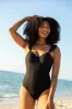 Ride The Waves Black Ruffle Shoulder One Piece Swimsuit FINAL SALE sold by Pink Lily