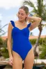 Ride The Waves Cobalt Ruffle Shoulder One Piece Swimsuit FINAL SALE sold by Pink Lily