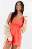 Sun Fun Neon Coral Tie Back Romper sold by Pink Lily