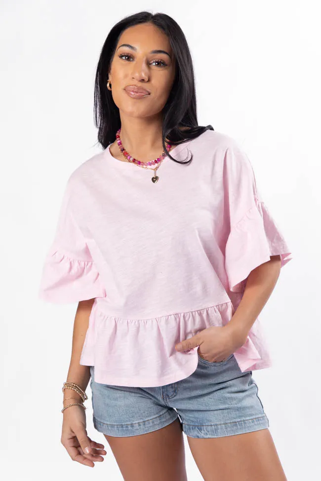 Perfect Pink Knit Ruffle Hem Tee sold by Pink Lily