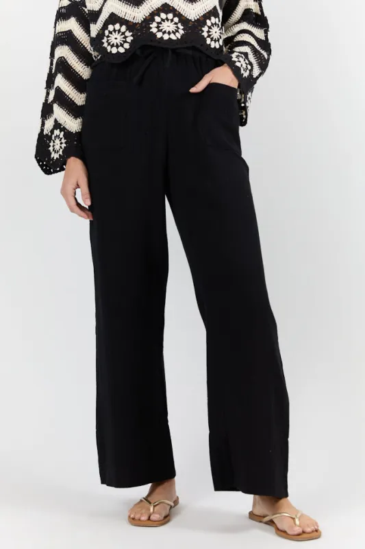 In The Breeze Black Gauze Pull On Wide Leg Pants FINAL SALE sold by Pink Lily