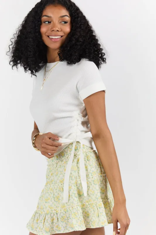 On The Road Again Ivory Waffle Knit Ruched Side Tee SALE sold by Pink Lily