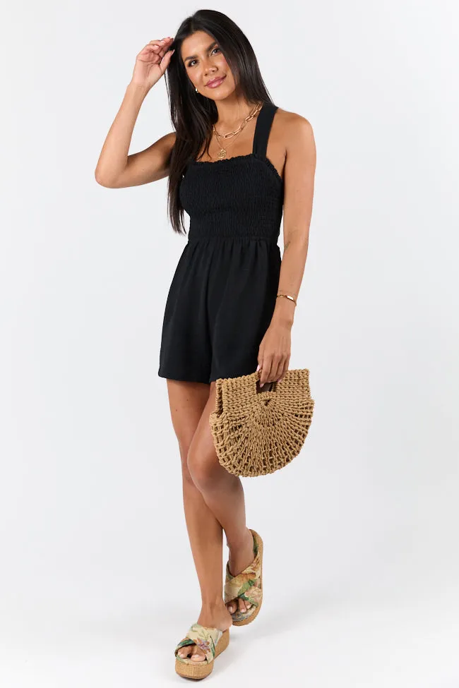 Sun Fun Black Tie Back Romper FINAL SALE sold by Pink Lily