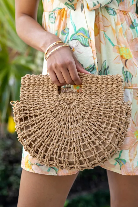 Brown Moon Shape Straw Bag SALE sold by Pink Lily