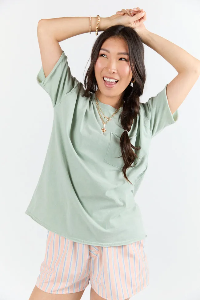 Easy To Style Sage Knit Pocket T Shirt sold by Pink Lily