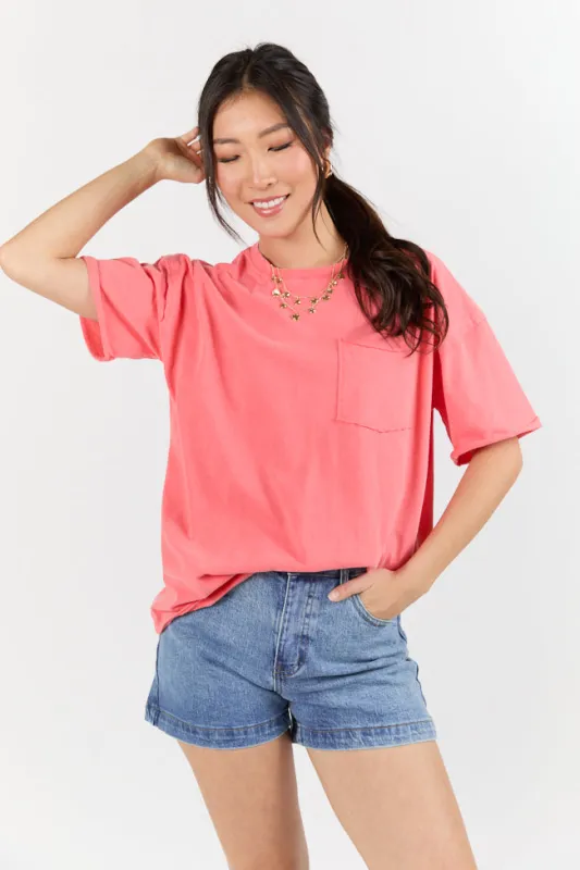 Easy To Style Coral Knit Pocket T Shirt sold by Pink Lily