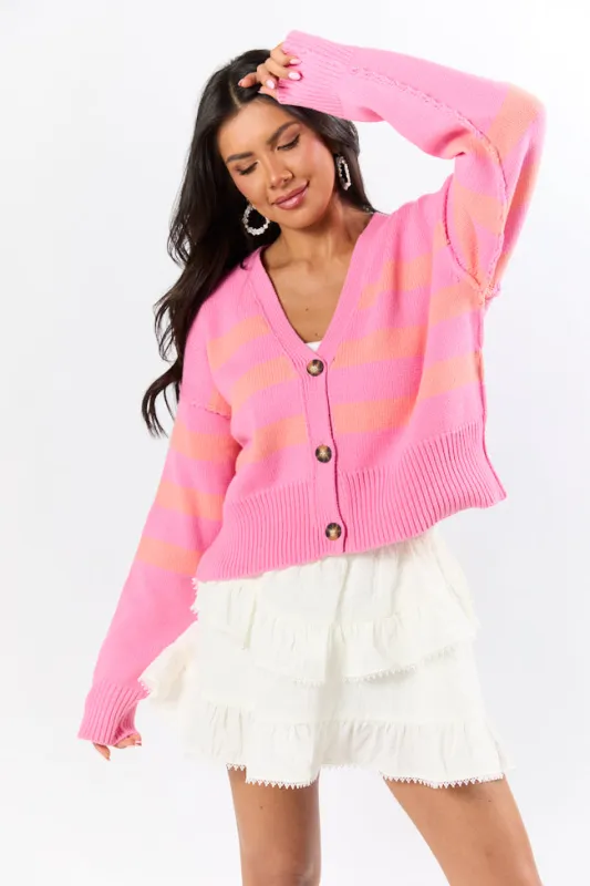 Beyond The City Coral and Pink Striped Cardigan FINAL SALE sold by Pink Lily