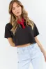 As Cool As It Gets Light Black Cropped Knit T Shirt sold by Pink Lily