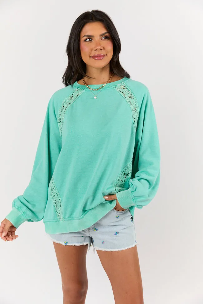 Take It All In Mint Lace Detail Crewneck sold by Pink Lily