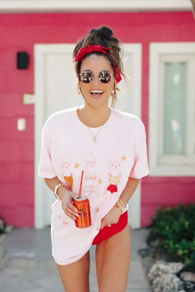 Swim Dolls Pink Graphic Tee Amber Massey X Pink Lily sold by Pink Lily