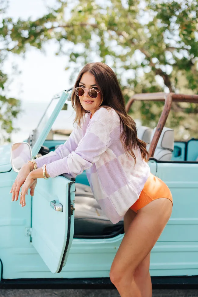 Sunset Key Purple Checkered Sweater Amber Massey X Pink Lily sold by Pink Lily