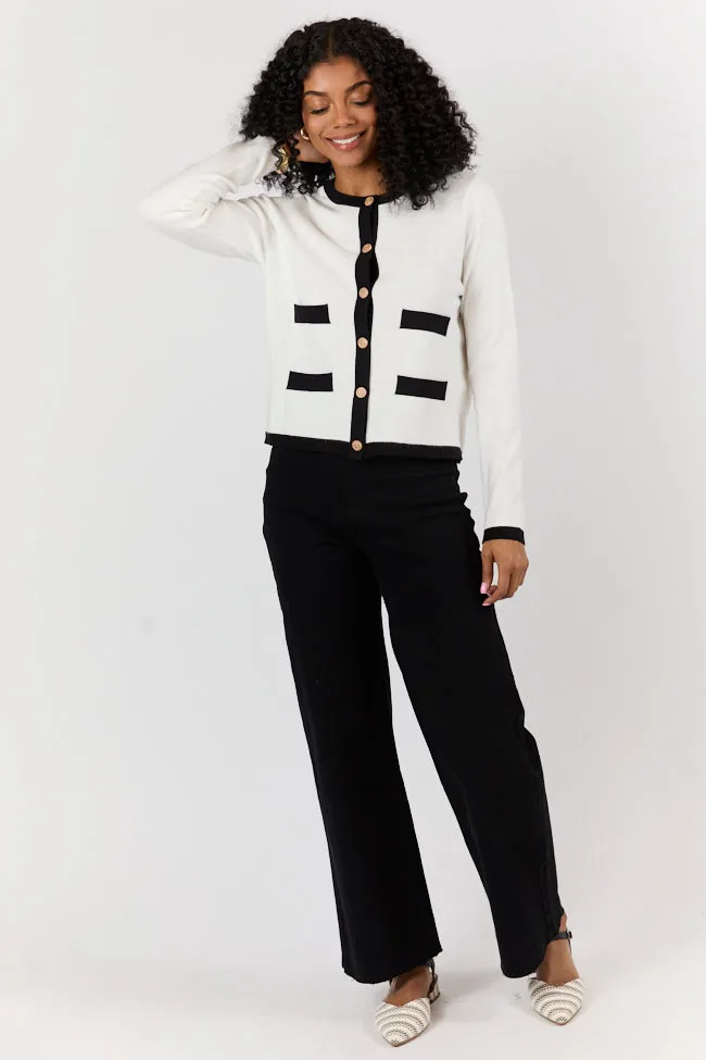 Forever Changing Ivory and Black Contrast Trim Cardigan FINAL SALE sold by Pink Lily product image thumbnail 2