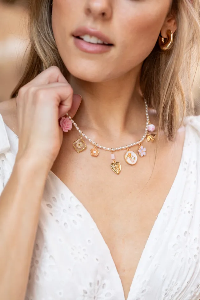 Pink Floral Charm Necklace SALE sold by Pink Lily