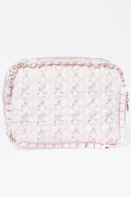 Pink Floral Ruffle Cosmetic Bag SALE sold by Pink Lily