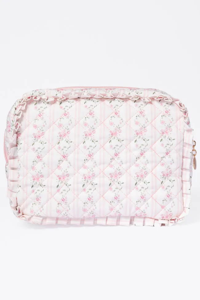 Pink Floral Ruffle Cosmetic Bag SALE sold by Pink Lily