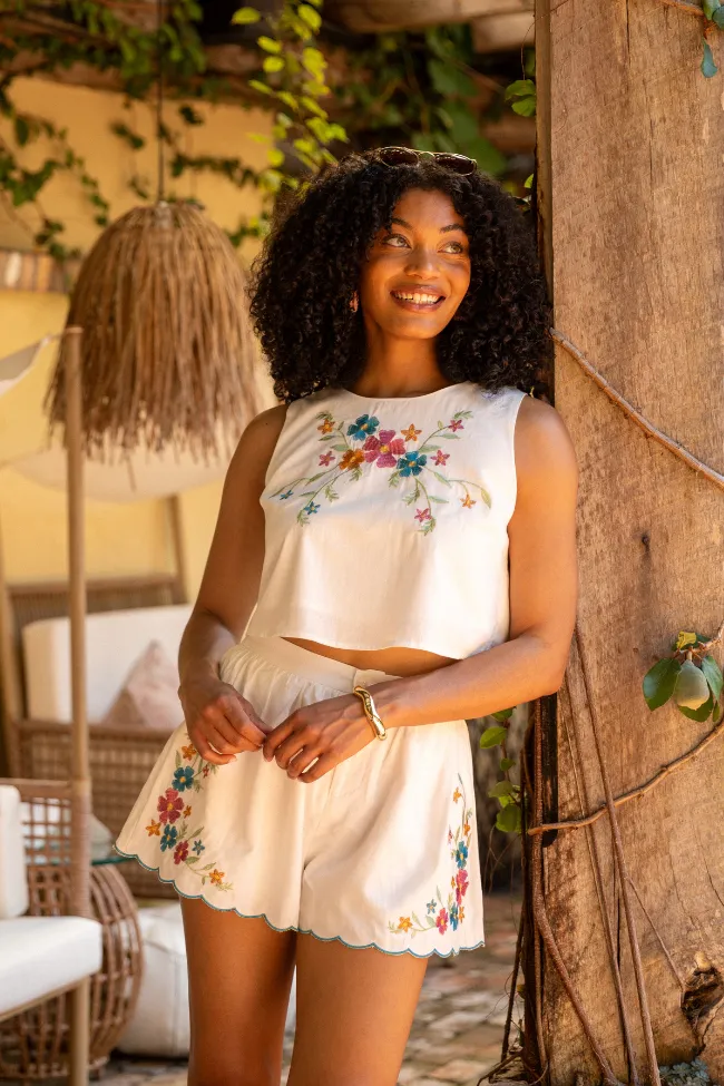 Fresh Flowers Ivory Multi Embroidered Woven Set SALE sold by Pink Lily