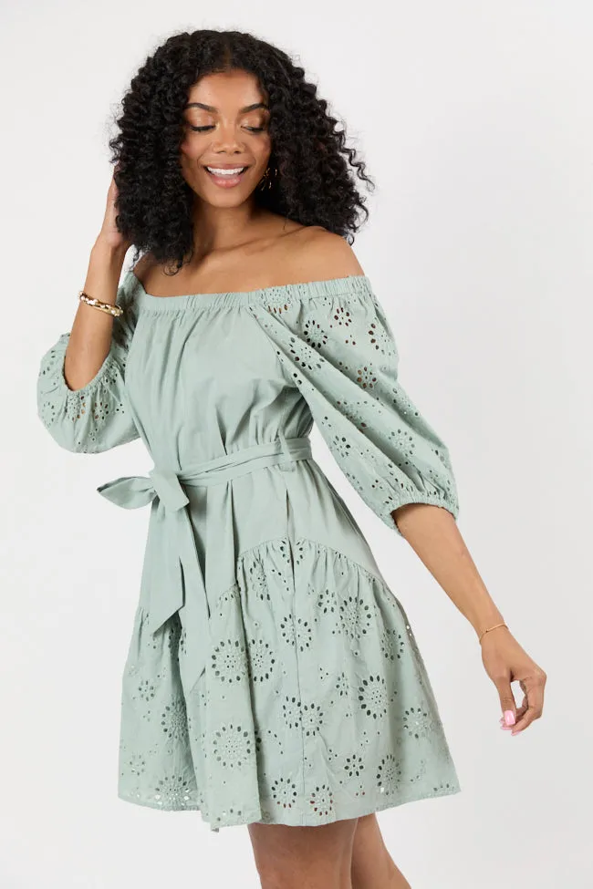 Set The Sage Eyelet Off The Shoulder Dress FINAL SALE sold by Pink Lily product image thumbnail 5