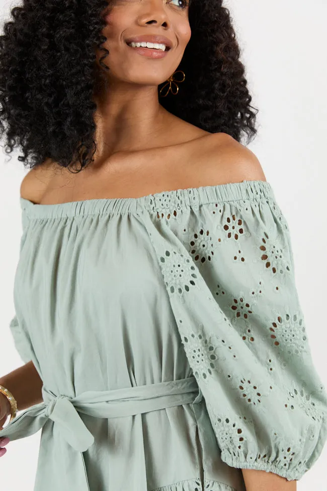 Set The Sage Eyelet Off The Shoulder Dress FINAL SALE sold by Pink Lily product image thumbnail 4