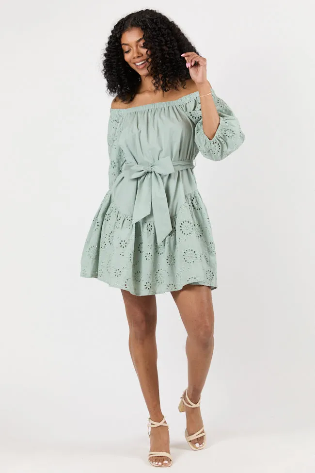 Set The Sage Eyelet Off The Shoulder Dress FINAL SALE sold by Pink Lily product image thumbnail 3