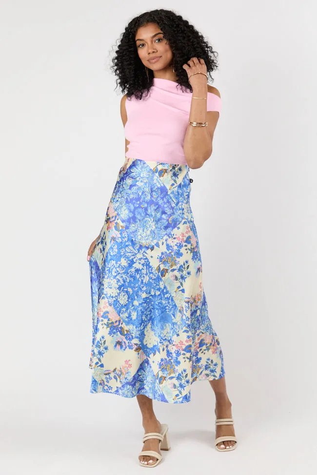 Pressed Flowers Blue Floral Multi Printed Midi Skirt FINAL SALE sold by Pink Lily product image thumbnail 4