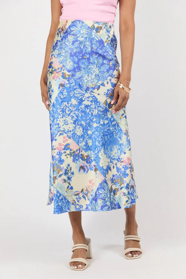 Pressed Flowers Blue Floral Multi Printed Midi Skirt FINAL SALE sold by Pink Lily product image thumbnail 3