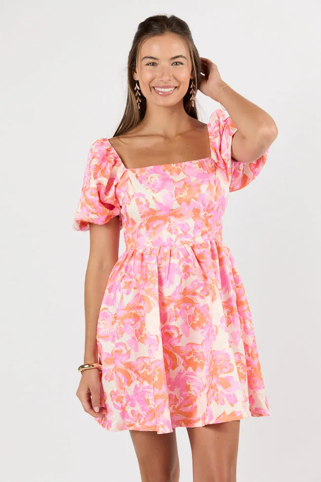 Don't Forget Me Pink And Orange Floral Texture Mini Dress sold by Pink Lily product image thumbnail 3