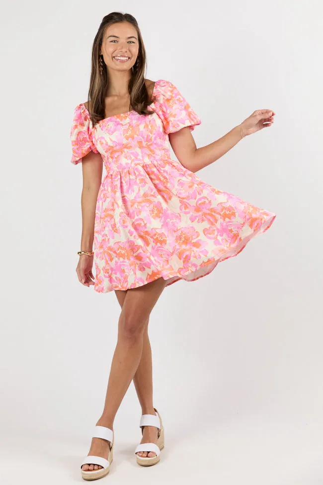 Don't Forget Me Pink And Orange Floral Texture Mini Dress sold by Pink Lily product image thumbnail 2