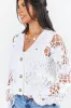 Picking Flowers Ivory Floral Crochet Open Knit Cardigan sold by Pink Lily