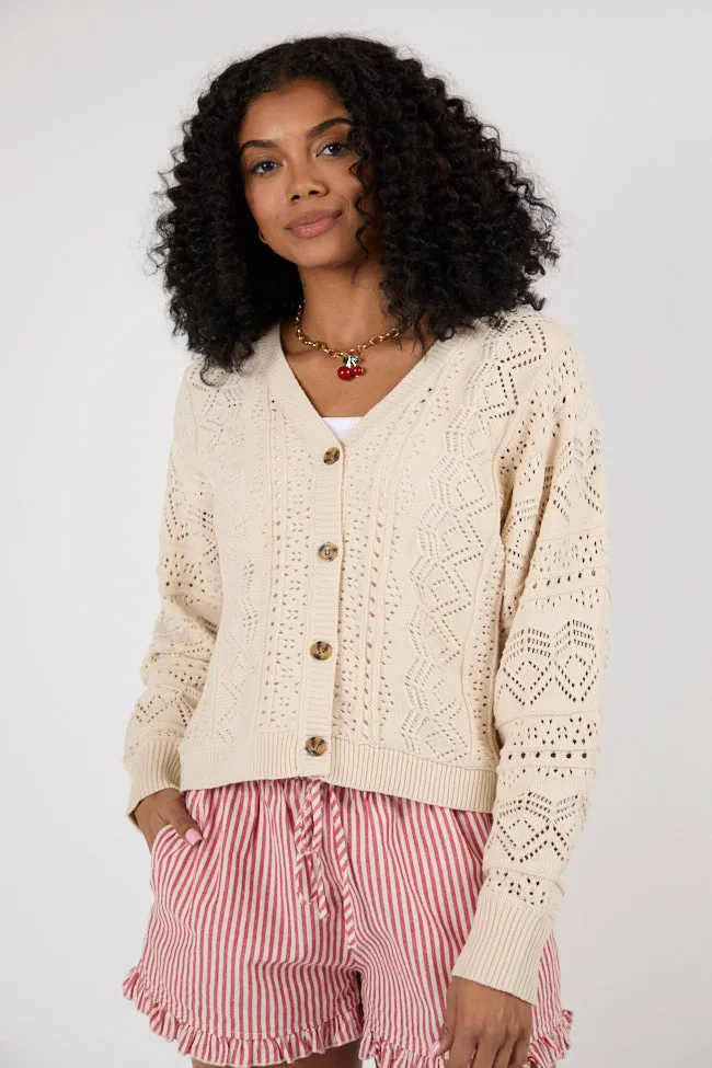 Lasting Impressions Taupe Open Knit Cardigan FINAL SALE sold by Pink Lily