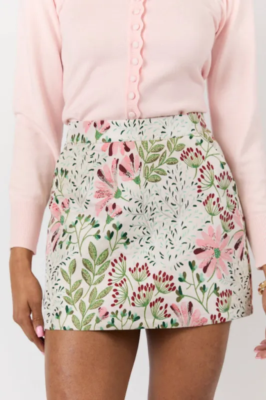 Call Me Lovely Multi Floral Jacquard Skort sold by Pink Lily