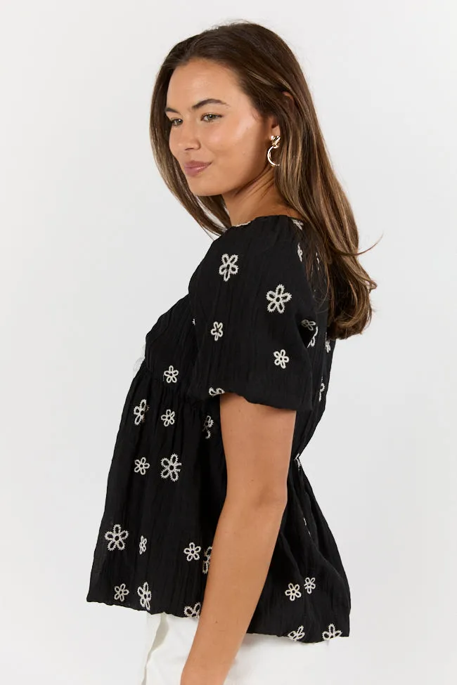Lovely Thoughts Black Embroidered Floral Bubble Hem Blouse FINAL SALE sold by Pink Lily product image thumbnail 5