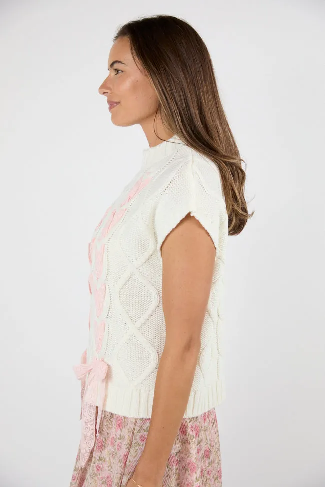 No Complaints Here Ivory and Pink Cable Knit Lace Bow Detail Sweater FINAL SALE sold by Pink Lily product image thumbnail 3