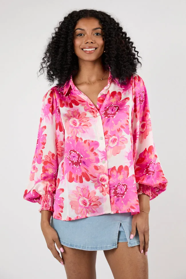 I've Been Waiting Rose Floral Satin Button Down Blouse FINAL SALE sold by Pink Lily product image thumbnail 3