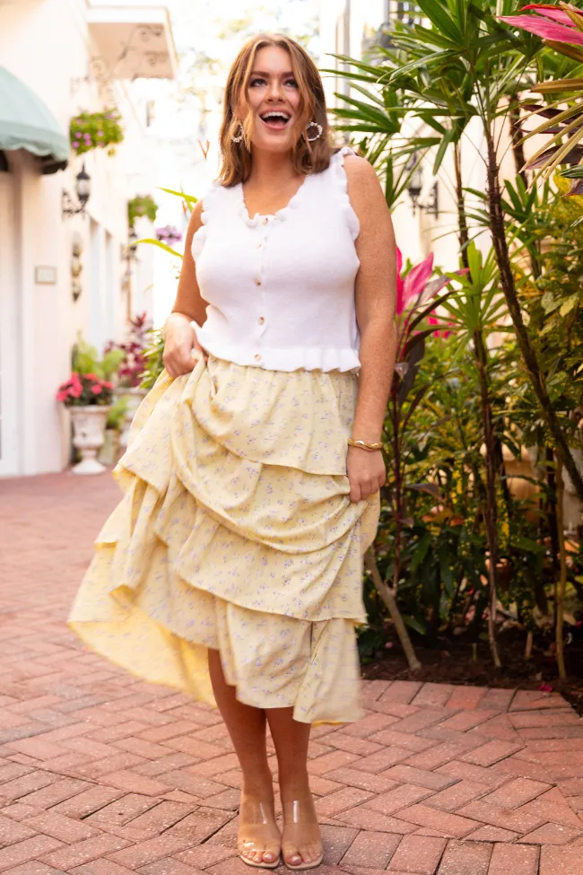 Meet Me Halfway Yellow Tiered Floral Maxi Skirt FINAL SALE sold by Pink Lily