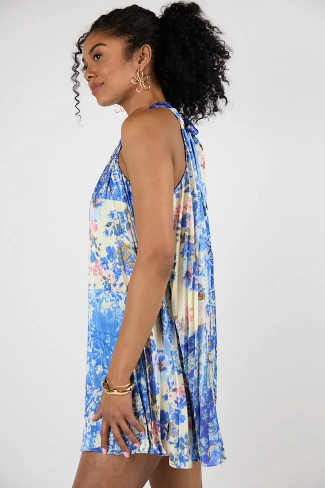 Petal Perfection Blue Multi Halter Neck Printed Mini Dress FINAL SALE sold by Pink Lily product image thumbnail 4