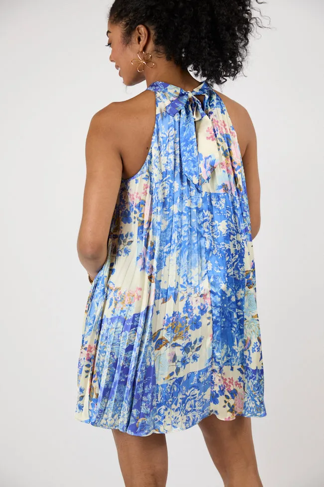 Petal Perfection Blue Multi Halter Neck Printed Mini Dress FINAL SALE sold by Pink Lily product image thumbnail 5