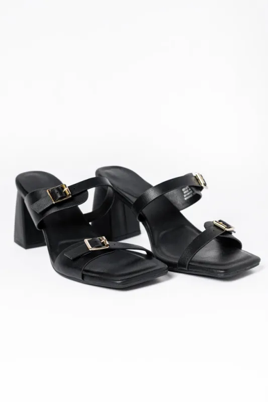 Brooklyn Black Double Strap Buckle Heels SALE sold by Pink Lily