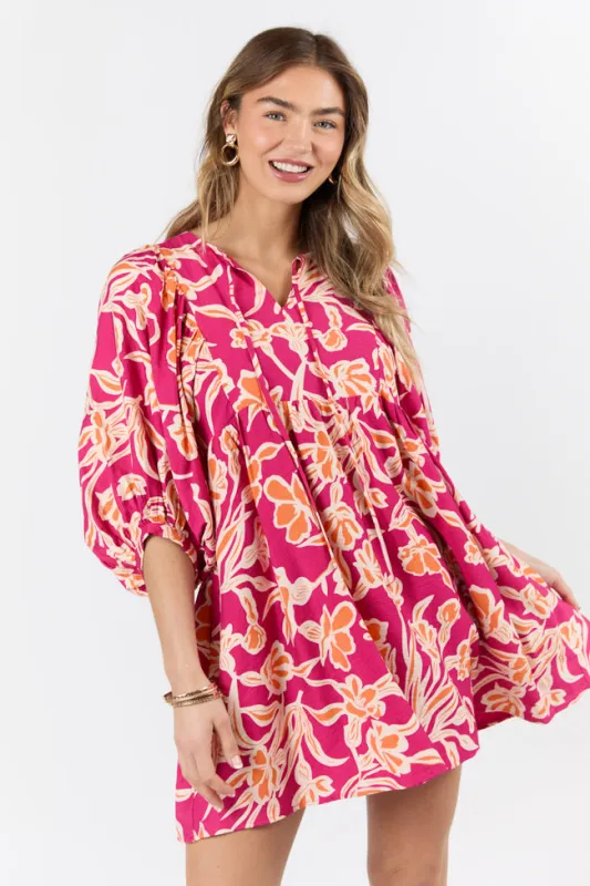 Keep The Flowers Fuchsia Floral Print Long Sleeve Mini Dress FINAL SALE sold by Pink Lily