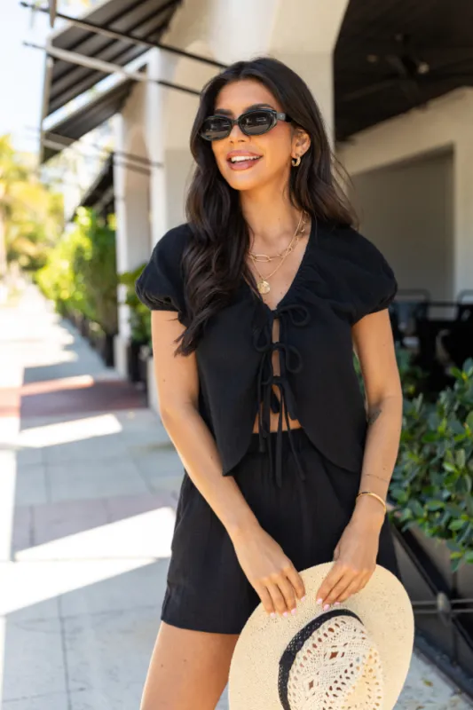 On To The Next Black Gauze Tie Front Set FINAL SALE sold by Pink Lily