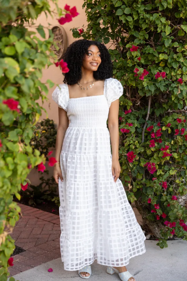 What A Feeling White Windowpane Maxi Dress FINAL SALE sold by Pink Lily