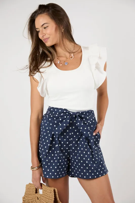Enchanted Moments Navy Polka Dot Bow Shorts FINAL SALE sold by Pink Lily