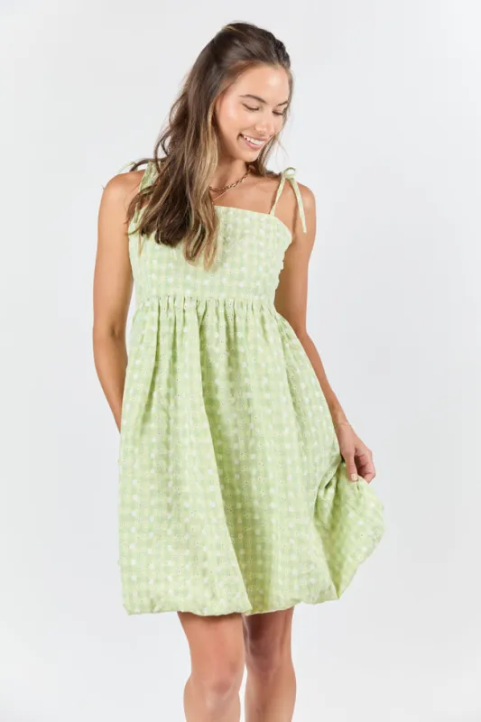 Wandering Hearts Green Eyelet Gingham Dress FINAL SALE sold by Pink Lily