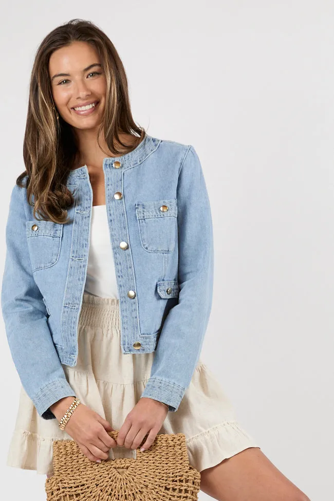 Open Air Light Wash Denim Jacket FINAL SALE sold by Pink Lily