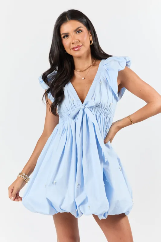 Pearls Of Elegance Blue Mini Dress sold by Pink Lily