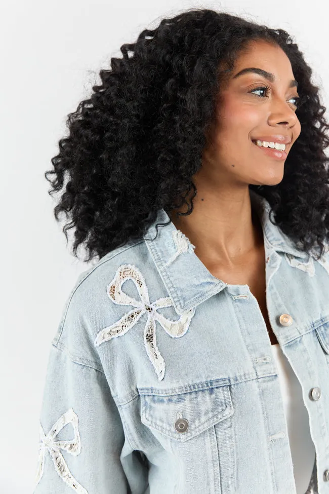 Seasonal Ties Light Wash Bow Detail Denim Jacket sold by Pink Lily product image thumbnail 2