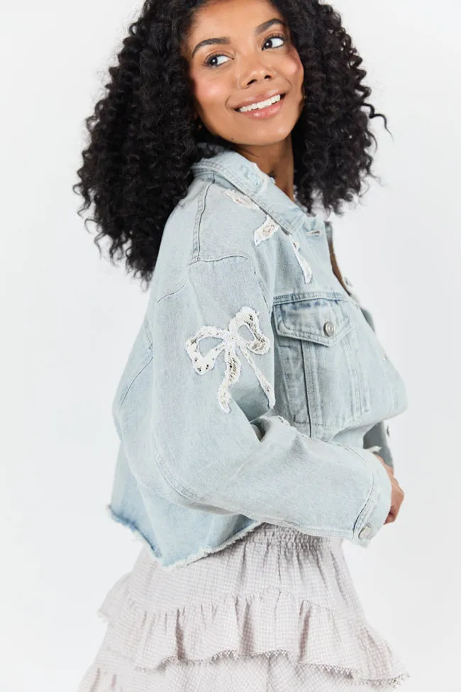 Seasonal Ties Light Wash Bow Detail Denim Jacket sold by Pink Lily product image thumbnail 4